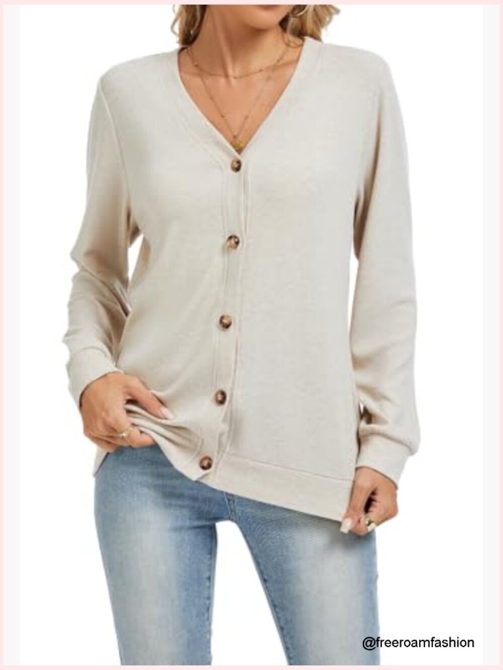 Women's Long Sleeve V-Neck Button Cardigan Cashmere Blend Lightweight - Picture 2 of 6